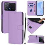 For Xiaomi Poco X6 Pro Skin Feel Solid Color Leather Phone Case with Lanyard(Lavender Purple)