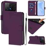 For Xiaomi Poco X6 Pro Skin Feel Solid Color Leather Phone Case with Lanyard(Violet)