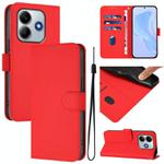 For Xiaomi Poco M7 Pro 5G Global Skin Feel Solid Color Leather Phone Case with Lanyard(Red)