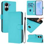 For Xiaomi Poco X7 Pro 5G Skin Feel Solid Color Leather Phone Case with Lanyard(Lake Blue)