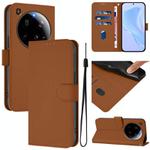 For Xiaomi 15 Ultra Skin Feel Solid Color Leather Phone Case with Lanyard(Brown)