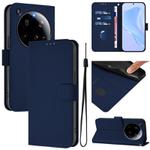 For Xiaomi 15 Ultra Skin Feel Solid Color Leather Phone Case with Lanyard(Navy Blue)