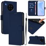 For Honor 50 Lite / Huawei nova 8i Skin Feel Solid Color Leather Phone Case with Lanyard(Navy Blue)