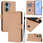 For Honor 60 Skin Feel Solid Color Leather Phone Case with Lanyard(Nude)