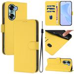 For Honor 60 Skin Feel Solid Color Leather Phone Case with Lanyard(Lemon Yellow)