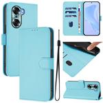 For Honor 60 Skin Feel Solid Color Leather Phone Case with Lanyard(Sky Blue)