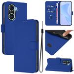 For Honor 60 Pro Skin Feel Solid Color Leather Phone Case with Lanyard(Dark Blue)