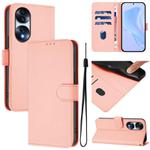 For Honor 70 Skin Feel Solid Color Leather Phone Case with Lanyard(Pink)