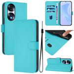For Honor 70 Skin Feel Solid Color Leather Phone Case with Lanyard(Lake Blue)