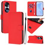 For Honor 70 Pro Skin Feel Solid Color Leather Phone Case with Lanyard(Red)