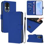 For Honor 80 Skin Feel Solid Color Leather Phone Case with Lanyard(Dark Blue)