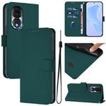 For Honor 80 Skin Feel Solid Color Leather Phone Case with Lanyard(Dark Green)