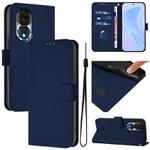 For Honor 80 Skin Feel Solid Color Leather Phone Case with Lanyard(Navy Blue)