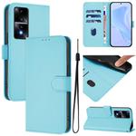 For Honor 80 GT Skin Feel Solid Color Leather Phone Case with Lanyard(Sky Blue)