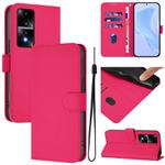 For Honor 80 GT Skin Feel Solid Color Leather Phone Case with Lanyard(Rose Red)