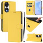 For Honor 90 Skin Feel Solid Color Leather Phone Case with Lanyard(Lemon Yellow)