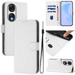 For Honor 90 Skin Feel Solid Color Leather Phone Case with Lanyard(White)