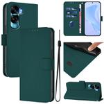 For Honor 90 Lite / X50i Skin Feel Solid Color Leather Phone Case with Lanyard(Dark Green)