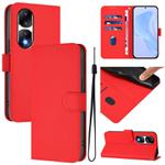 For Honor 90 Pro Skin Feel Solid Color Leather Phone Case with Lanyard(Red)