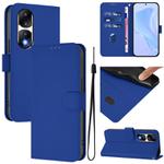 For Honor 90 Pro Skin Feel Solid Color Leather Phone Case with Lanyard(Dark Blue)