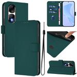 For Honor 90 Pro Skin Feel Solid Color Leather Phone Case with Lanyard(Dark Green)