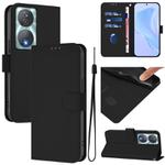For Honor 90 Smart / X7b 5G / 4G Skin Feel Solid Color Leather Phone Case with Lanyard(Black)