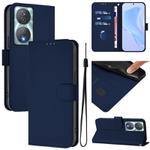 For Honor 90 Smart / X7b 5G / 4G Skin Feel Solid Color Leather Phone Case with Lanyard(Navy Blue)