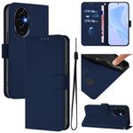 For Honor 200 Skin Feel Solid Color Leather Phone Case with Lanyard(Navy Blue)
