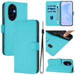 For Honor 200 Skin Feel Solid Color Leather Phone Case with Lanyard(Lake Blue)