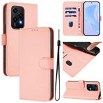 For Honor 200 Lite Global Skin Feel Solid Color Leather Phone Case with Lanyard(Pink)