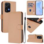 For Honor 200 Lite Global Skin Feel Solid Color Leather Phone Case with Lanyard(Nude)