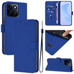 For Honor 200 Smart Skin Feel Solid Color Leather Phone Case with Lanyard(Dark Blue)