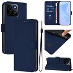 For Honor 200 Smart Skin Feel Solid Color Leather Phone Case with Lanyard(Navy Blue)