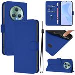 For Honor Magic5 Pro Skin Feel Solid Color Leather Phone Case with Lanyard(Dark Blue)