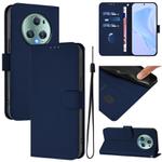 For Honor Magic5 Pro Skin Feel Solid Color Leather Phone Case with Lanyard(Navy Blue)