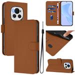 For Honor Magic6 Skin Feel Solid Color Leather Phone Case with Lanyard(Brown)