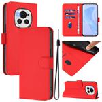 For Honor Magic6 Skin Feel Solid Color Leather Phone Case with Lanyard(Red)