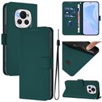 For Honor Magic6 Skin Feel Solid Color Leather Phone Case with Lanyard(Dark Green)