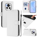 For Honor Magic6 Skin Feel Solid Color Leather Phone Case with Lanyard(White)