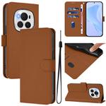 For Honor Magic6 Pro Skin Feel Solid Color Leather Phone Case with Lanyard(Brown)