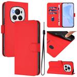For Honor Magic6 Pro Skin Feel Solid Color Leather Phone Case with Lanyard(Red)