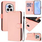 For Honor Magic6 Pro Skin Feel Solid Color Leather Phone Case with Lanyard(Pink)