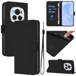 For Honor Magic6 Pro Skin Feel Solid Color Leather Phone Case with Lanyard(Black)