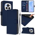 For Honor Magic6 Pro Skin Feel Solid Color Leather Phone Case with Lanyard(Navy Blue)