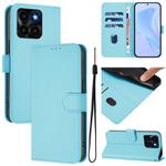 For Honor X6a 4G Skin Feel Solid Color Leather Phone Case with Lanyard(Sky Blue)