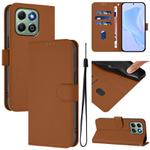 For Honor X6b 4G Skin Feel Solid Color Leather Phone Case with Lanyard(Brown)