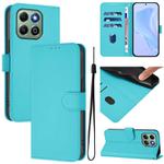 For Honor X6b 4G Skin Feel Solid Color Leather Phone Case with Lanyard(Lake Blue)