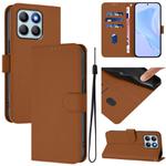 For Honor X8b 4G Skin Feel Solid Color Leather Phone Case with Lanyard(Brown)