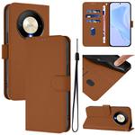 For Honor X9b / Magic6 Lite 5G Skin Feel Solid Color Leather Phone Case with Lanyard(Brown)