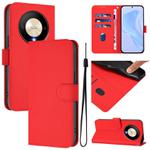 For Honor X9b / Magic6 Lite 5G Skin Feel Solid Color Leather Phone Case with Lanyard(Red)